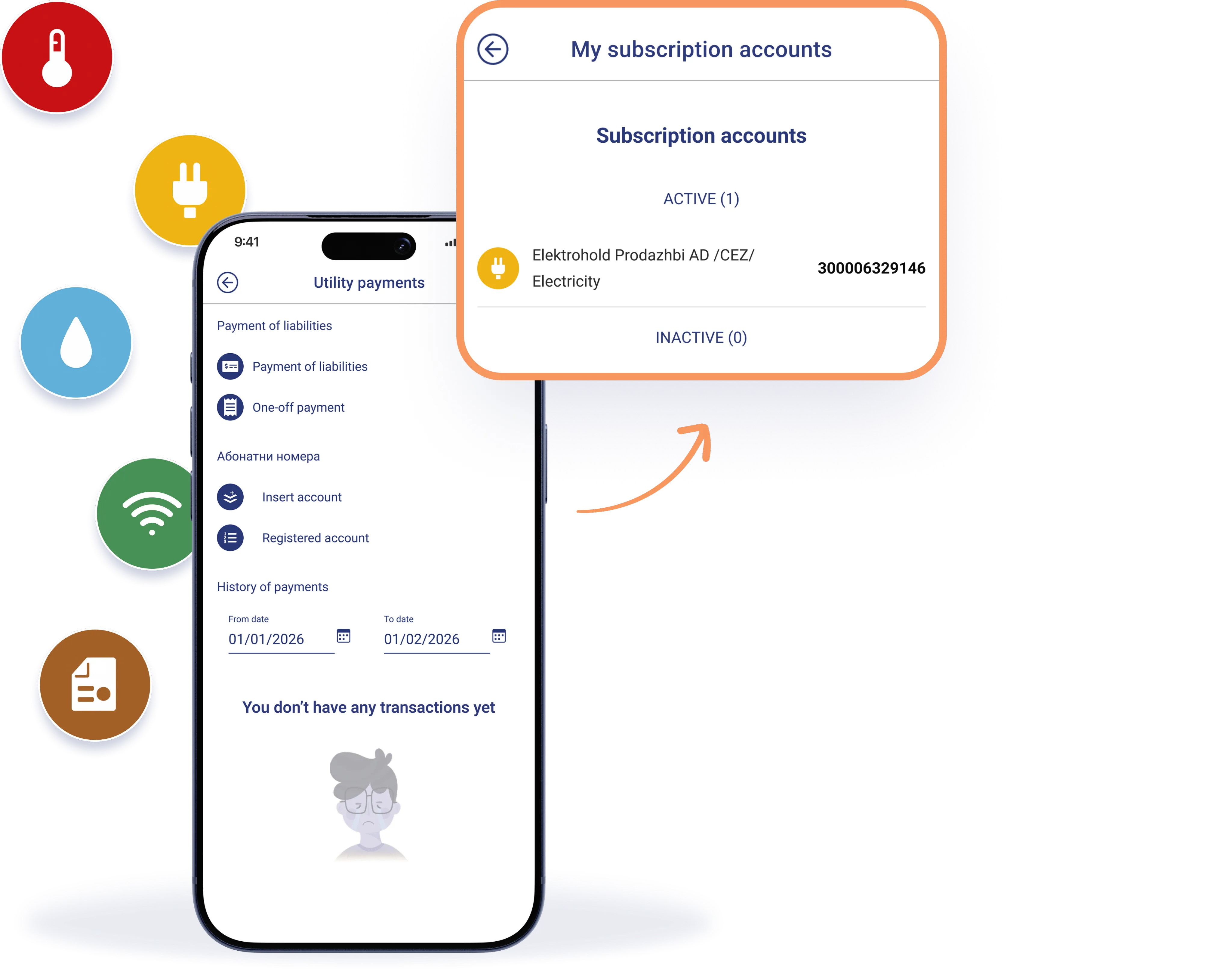 MyFin utility payments screen showing billers and scheduled payments